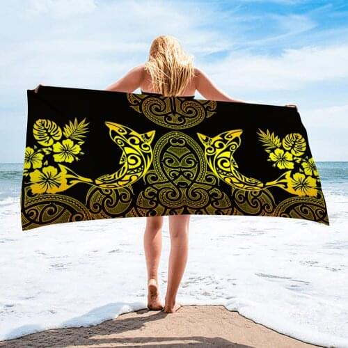 PHAYON Quick Dry Travel Sports Towel Polynesian Tribe Shark Pattern Beach Towel Adult Microfiber Yoga Blanket Water Absorbent