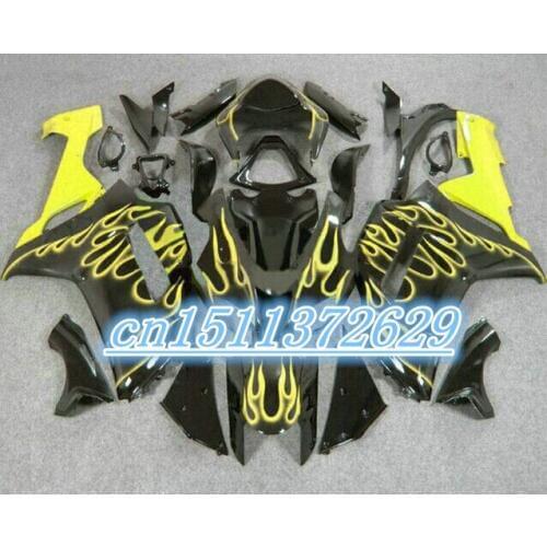Dor-Fairings kits for Kawasaki ZX6R 07 08 yellow flame black fairing bodywork set 2007 2008 ZX-6R D