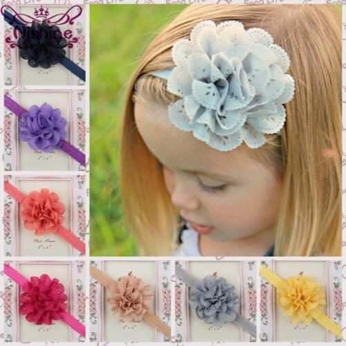 Nishine 15 Colors Girls Fabric Eyelet Flower Elastic Headband Children Headwear Hair Accessories Newborn Photography Props