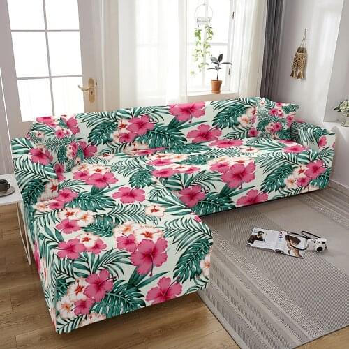 Floral Flowers Elastic Sofa Slipcover Tropical Leaves Corner Sofa Cover For Living Room Sectional L Shape Couch Cover Home Decor