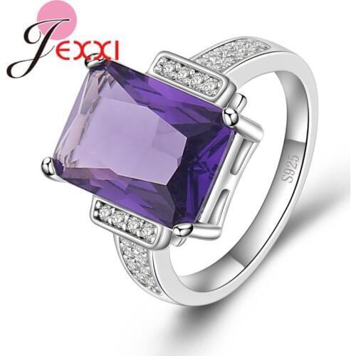 New Retro Big Purple Cubic Zirconia Wedding Rings For Women Ladies 925 Sterling Silver Statement Rings Wholesale