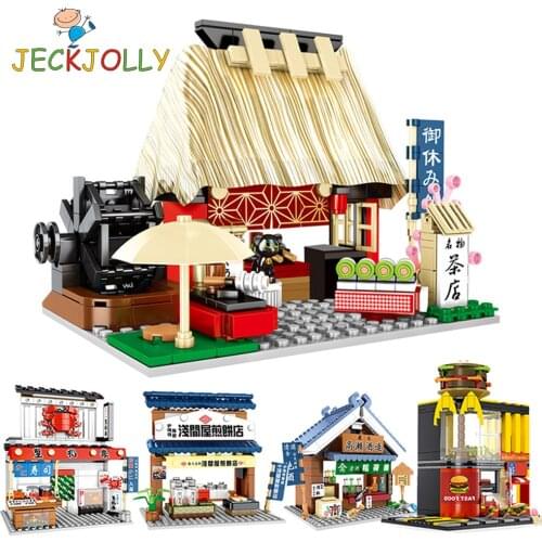 MOC Mini City Street View Building Blocks Japanese Style Architecture Taiyaki Shop Variety Store House Model Toys Kid Gift