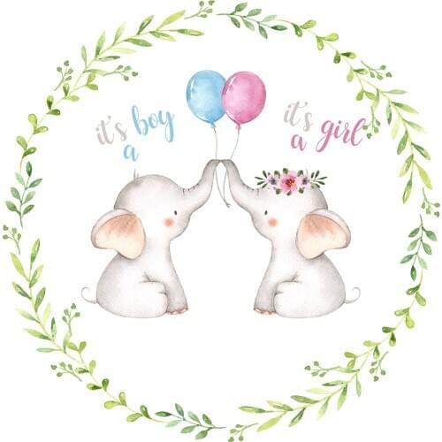 Round circle background Gender reveal boy or girl Backdrop baby shower cute elaphant Party table Covers decoration YY-473