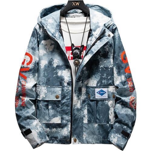 LES KOMAN Spring Autumn New Men Jacket Casul Streetwear Hooded Camouflage Letter Sports Coats Windbreaker Outwear Regular M-5XL