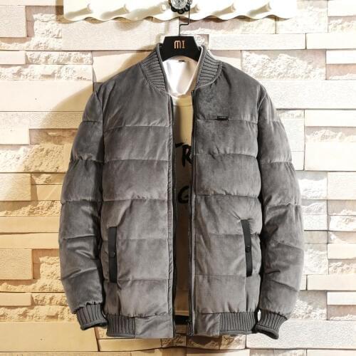 High Quality Mens Gold Velvet Jacket Long Sleeve Stand Collar Thickening Casual Jacket Winter Slim Warm Cotton Clothing Coats