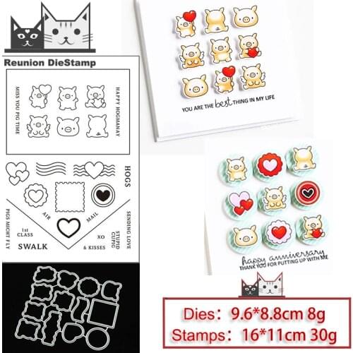Reunion Pig Head Love Metal Cutting Dies and Stamps Stencil for DIY Scrapbooking Photo Album Embossing Decorative Paper Card