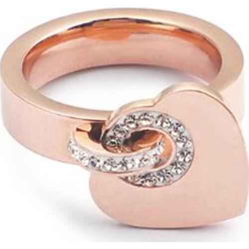 Fashion Cubic Zirconia Stainless Steel Rings Heart Shaped Pendant Ring For Women Valentines Day Christmas Jewelry Gift