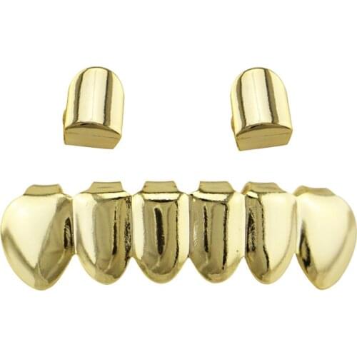 Hip Hop Teeth Grillz Set Top Bottom Black/Gold/Silver Color Dental Grills Metal Tooth Caps Unisex Rapper Fashion Body Jewelry