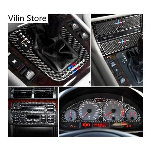 Carbon Fiber Interior Car Stickers Central Control CD Panel Gear Cover Trim Lamp Eyebrows Decals For BMW E46 1998-2004 3 series