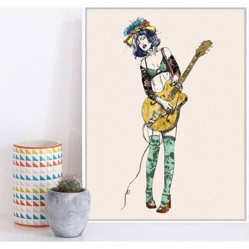 HD Print Picture Home Wall Nordic Style Rock Girl Poster Modular Painting On Canvas Fresh Artwork Living Room Vintage Decoration