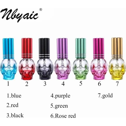 Nbyaic 100pcs perfume bottle 8ml portable color skull perfume bottle multicolor glass bottle press spray bottle empty bottle