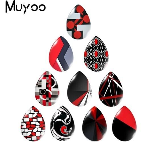 2020 New Red Black White Geometry Tear Drop Glass Cabochon Art Photo Jewelry Handcraft DIY Accessories