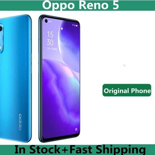 Original Oppo Reno 5 5G Mobile Phone Snapdragon 765G Android 10.0 6.44" OLED 90HZ 64.0MP 65W Super Charger Face ID OTA Dual Sim