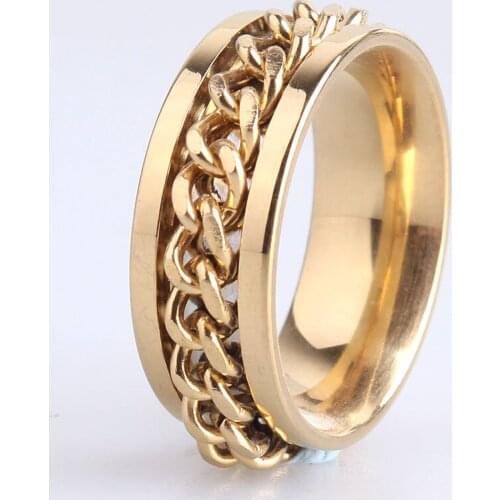 8mm wide gold color chains 316L Stainless Steel finger rings for men wholesale