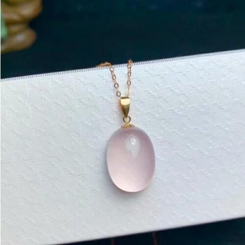 SHILOVEM 18k yellow gold real natural ROSE QUARTZ pendants classic wholesale Fine women gift none necklace 12*16mm mymz121688f