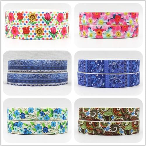 Q&N ribbon OEM 7/8inch 22mm 160227 flower design Printed grosgrain ribbon 50yds/roll for sport hair bows