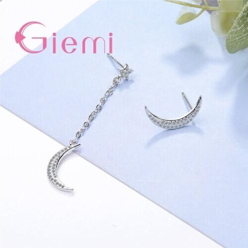 Most Popular Simple Small Exquisite Moon Star Drop Earrings 925 Sterling Silver Crystal For Women Girl Best Gift
