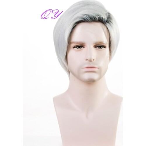 Synthetic Men Wigs Natural Short Straight Black Ombre Silver Gray Man Wig Adjustable Size Breathable the New Male Wigs 2021