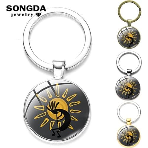 SONGDA Kokopelli Keychains Charm Glass Cabochon Drop Key Chain Ring Indian Myth Trinkets Boyfriend Gift Ideas Souvenir Wholesale