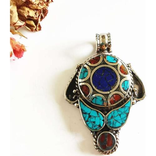 Tibetan Jewelry Copper Inlay Colorful Stone Pendants TBP538