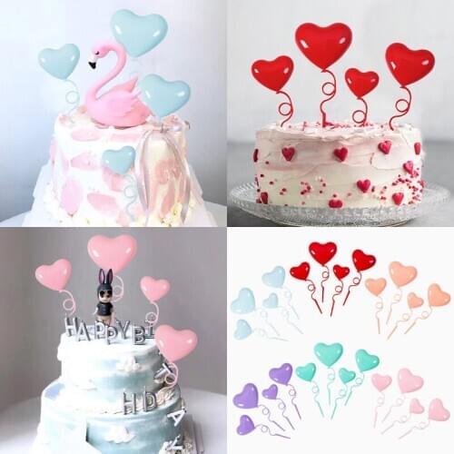 4pcs Colorful Cake Topper Heart Happy Birthday Party Cake Topper Baby Shower Dessert Decoration Baking Supplies Wedding Party
