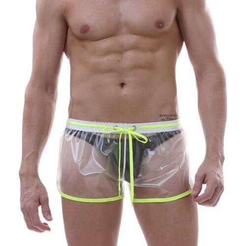 Men Super Sexy Transparent See-Through Boxer Trunks Solid Casual Board Shorts Beachwear Summer Waterproof Drawstring Bottoms