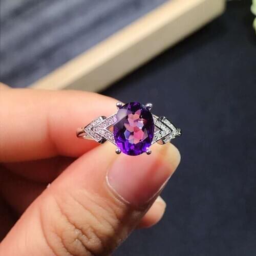 High-quality Amethyst Oval Ring Real 925 Silver Fine Fashion Charming Wedding Jewelry for Women Free Shipping