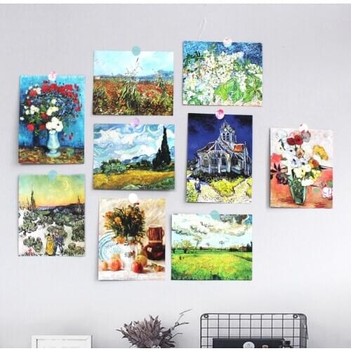 Green Field Flower Oil Painting Postcard 9 Sheets Impressionist creative Double Sided Patter Decoratiove Card Diy Wall Sticker