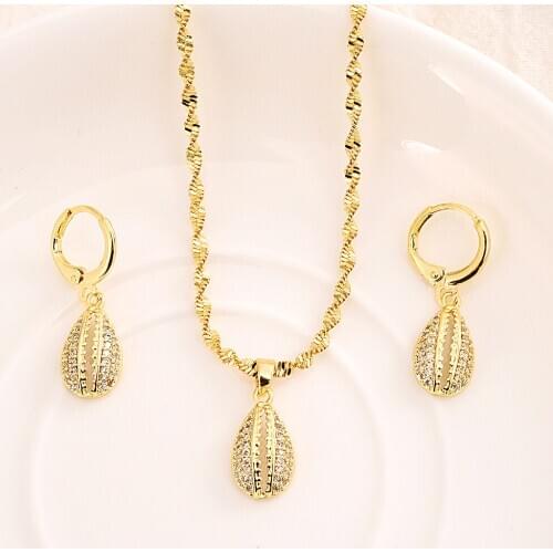 Gold cz diamond shell dangle Earrings Necklace Jewelry Sets for Women Girls Jewelry Wholesale accessories best gift