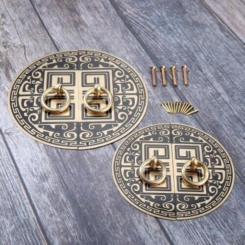 1Pair Door Wardrobe Cupboard Doorplate Round Copper Pull Handle 11cm 14cm Chinese Antique Furniture Handle Copper Fittings