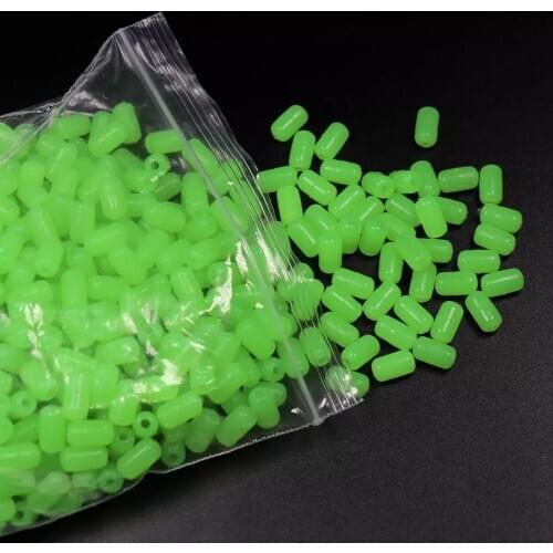 100PCS 7*12mm Glow Fishing Beads Cylindrical Soft Rubber Hard Luminous Sea Fishing Rig Night Fishing Beans Tackle