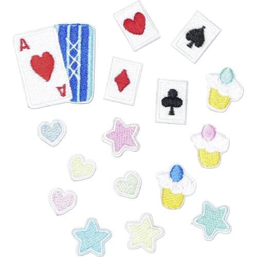 100pcs/lot Small Embroidery Patch Sticker Poker Cake Star Red Heart Clothing Decoration Sewing Accessory Diy Transfer Applique