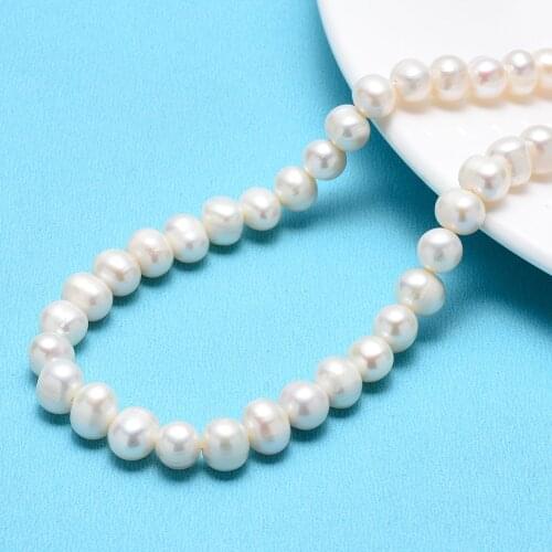2 Strand White Natural Pearl Round Bead 8~9mm for jewelry making bracelet Strands Decorate about 49~50pcs/strand, 14.9" F60