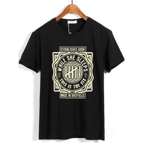 5 designs While She Sleeps 3D Vintage Rock Black Shirt fitness Hardrock Metal 100%Cotton skateboard mens clothing Streetwear