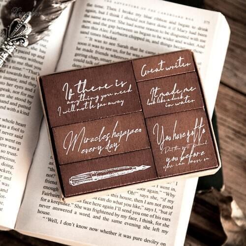 6pcs/set Vintage Pen English poetry stamp DIY wooden rubber stamps for scrapbooking stationery scrapbooking standard stamp