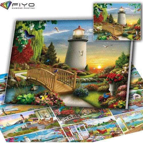 DIY Diamond Painting Seaside Landscape 5d Handicraft Full Square Diamond Embroidery Lighthouse Scenery Cross Stitch Wall Art