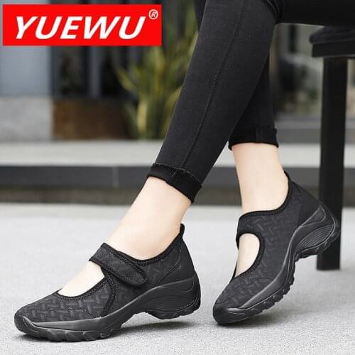 YUEWU Brand 2021 Thick Soled Women’s Shoes Round Head Velcro Fashion Ladies Shoes Breathable Mesh Casual Shoes