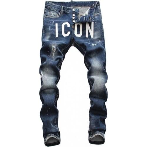European Nightclub Style Brand Black Italy Jeans Luxury Men Denim Trousers Patchwork Slim Letter Jeans Pencil Pants for Men