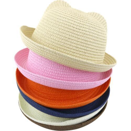 Ear sunshade hat summer hat Children straw hat baby hats boy and girl Summer Cap Kids Solid Beach Panama Caps Parent - child
