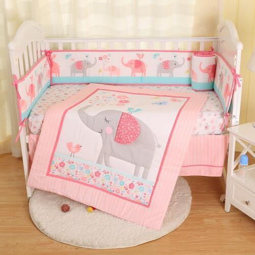Baby Bedding Set Cartoon Animals Comforter Crib Sheet Crib Skirt Crib Bumper Simple Baby Bedding Set