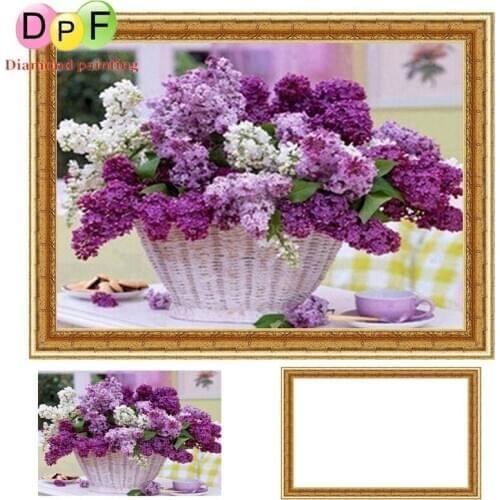 DPF with Frame Diamond painting Cross Stitch purple Floral 5D Round full diamond Mosaic Diamond Embroidery home decor crafts