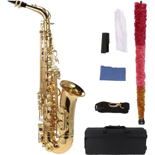 Eb Alto Saxophone Brass Lacquered Gold E Flat Sax 802 Key Type Woodwind Instrument with Brush Cloth Gloves Strap Padded Case