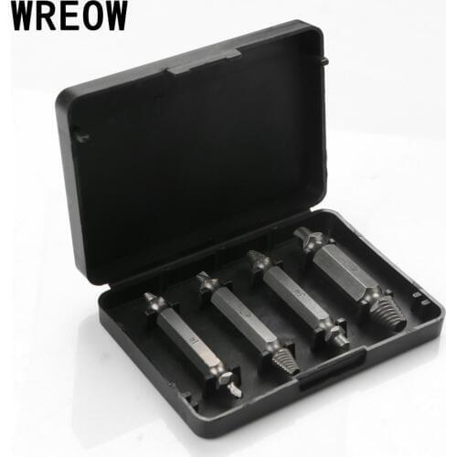 WREOW 4pcs/set Screw Extractor Drill Bits Carpentry Screw Extractor Easy Out Set Remove Broken Damaged Bolt Screw Remover Tool
