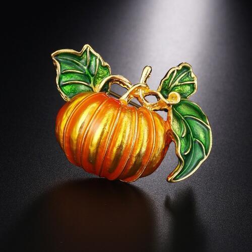 Enamel Pumpkin Brooch New Alloy Green Leaves Orange Pumpkin Womens Weddings Banquet Halloween Brooch Pins New Years Gifts X83