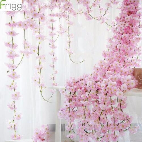 Frigg 2M Sakura Cherry Rattan Wedding Arch Decoration Artificial Vine Flowers Silk Ivy Bride Room Decoration Hanging Garland