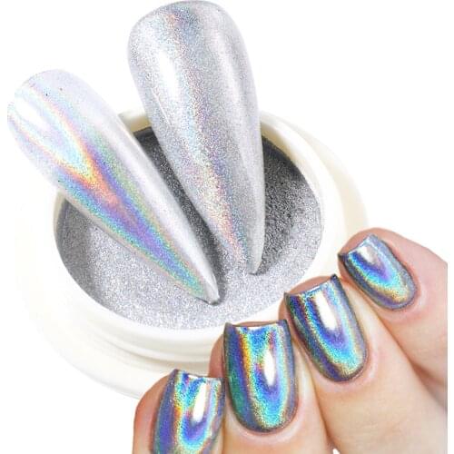Holographic Chrome Laser Nail Art Glitter Mirror Effect Rub Dust Silver With Brush Nail Powder Shiny Flakes Manicure LELF01-07