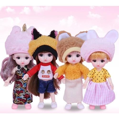 DIY Toy 16cm Bjd 1/12 Doll with Clothes Hat Suit Toot Mouth Cute Princess Baby Dress Up Fashion Dolls for Girls Gift Kids Toys
