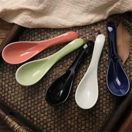 Japanese Style Ceramic Soup Rice Spoon Creative Minimalist Porcelain Coffee Dessert Spoon Portable Tableware Kitchen Utensils