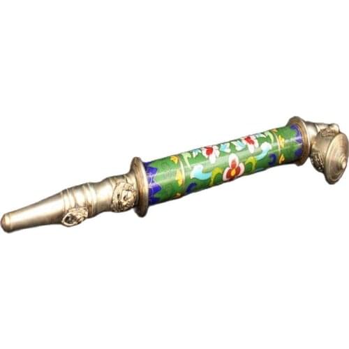 Chinese Old Beijing Old Goods Copper Tire Cloisonne Filament Pipe Tobacco Pot