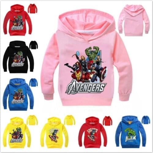 Marvels The Avengers Cotton Cartoon Children Hooded Casual Spring Autumn Top Boys Sweatshirts Girl Kids Long Sleeve T Shirt Tee